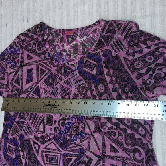 Tianello Women 3/4 Sleeve Tunic Top Large Lightweight Hanky Hem Geometric Purple - Picture 7 of 9
